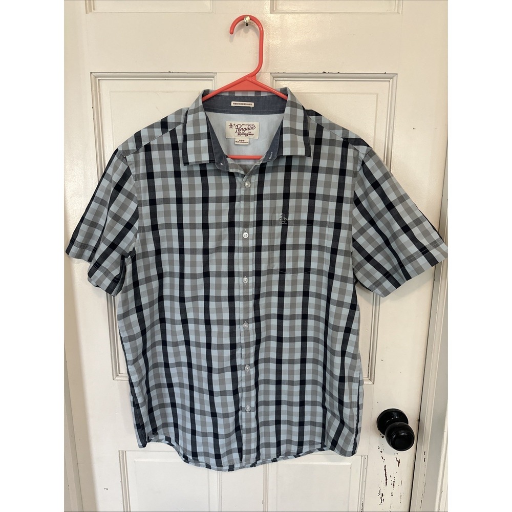 ORIGINAL‎ PENGUIN Heritage Slim Fit Plaid Cotton Blend Shirt Size Large